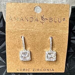 Amanda Blu Ice Blue Cubic Zirconia Stone Square Halo Drop Earrings NWT Gifts 1"